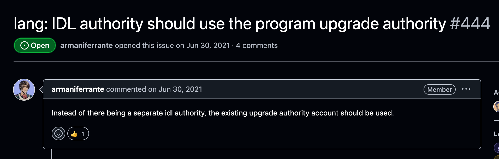 Github issue discussing IDL authority improvements from 2021