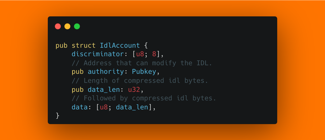 An IdlAccount can be made to contain almost completely arbitrary data with an arbitrary length only bound at a minimum